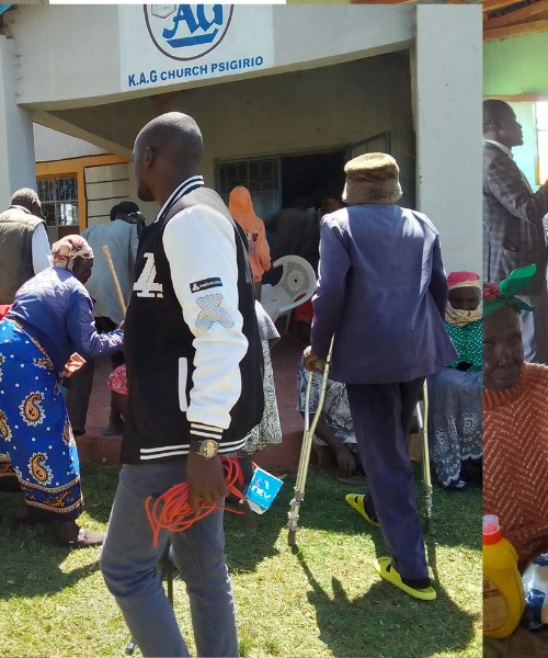 Elderly and disabled residents receiving food supplies in West Pokot